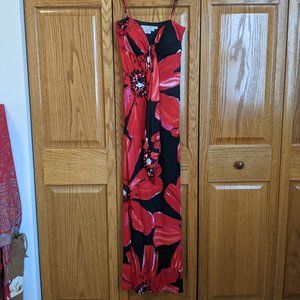 Maggie London red floral and black dress